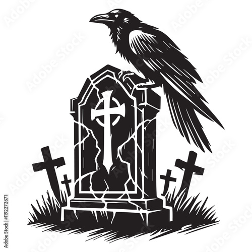 Horror Tombstone Silhouette illustration vector, Gravestone clipart design

