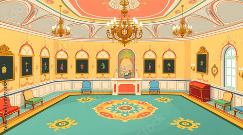 The Stunning Ballroom of Queluz National Palace Portugal in cartoonic style
 photo