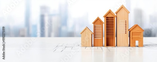 Architect project concept. Wooden house models showcasing growth in real estate and architectural design.