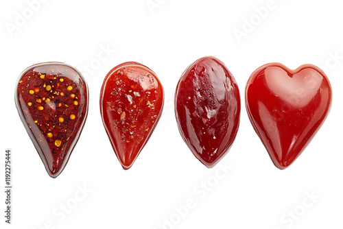 Collection of Red Heart-Shaped and Teardrop-Shaped Jellies photo