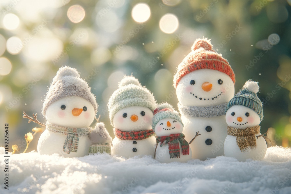 Adorable Snowman Family in Winter Wonderland Adorable Snowman Family in Winter Wonderland