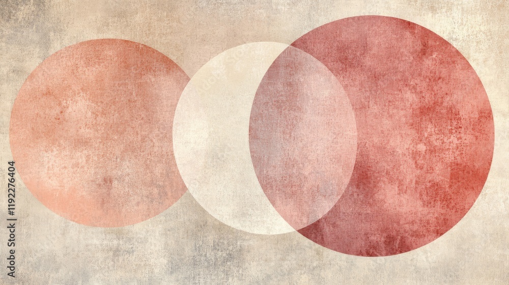 Abstract art with overlapping textured circles in red and beige Abstract art with overlapping textured circles in red and beige