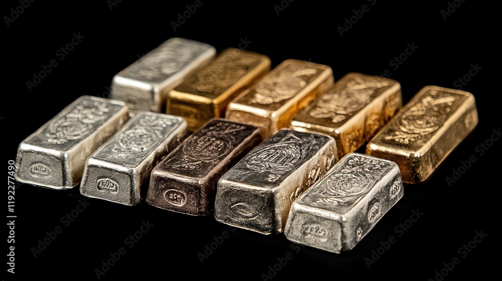 Gold and silver bars. Gold and silver bars.