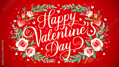 Happy valentines  Day greeting card with hearts on red background.