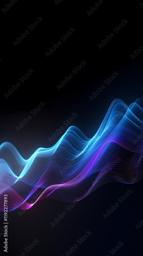 Fototapeta premium Digital technology blue and purple abstract sound wave poster background