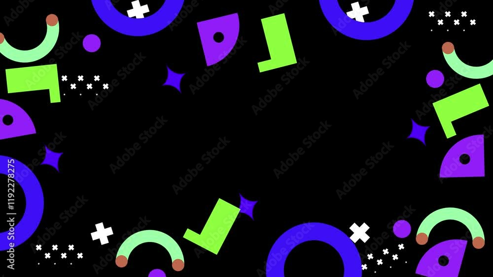 vibrant geometric abstract design with dynamic shapes and colors on black background seamless 4k video background motion pop art design vibrant geometric abstract design with dynamic shapes and colors on black background seamless 4k video background motion pop art design