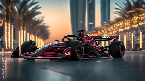 Formula 1 car on Arabian landmark background