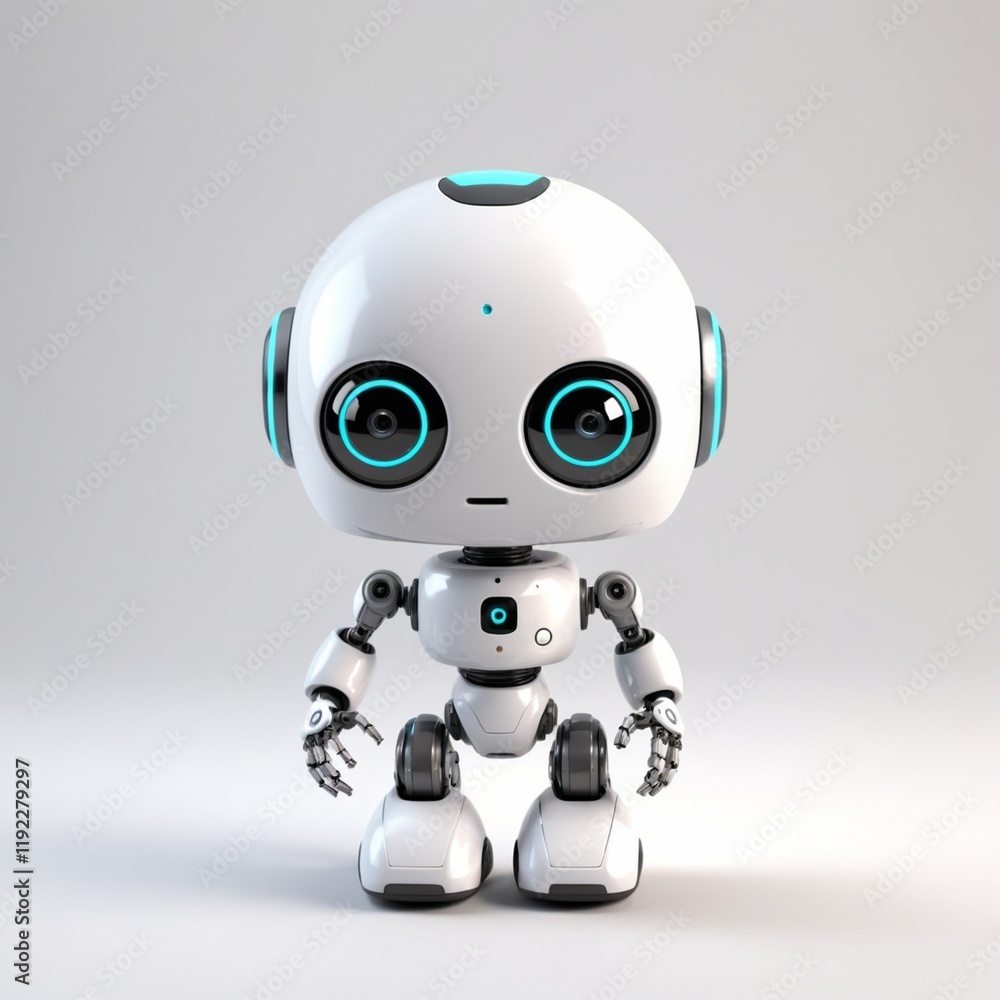 Cute Mini ai robot isolated on plain background Cute Mini ai robot isolated on plain background