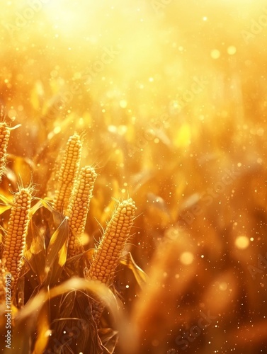 fresh ripe corn cobs in field sunlight harvest agriculture bokeh background  - ai