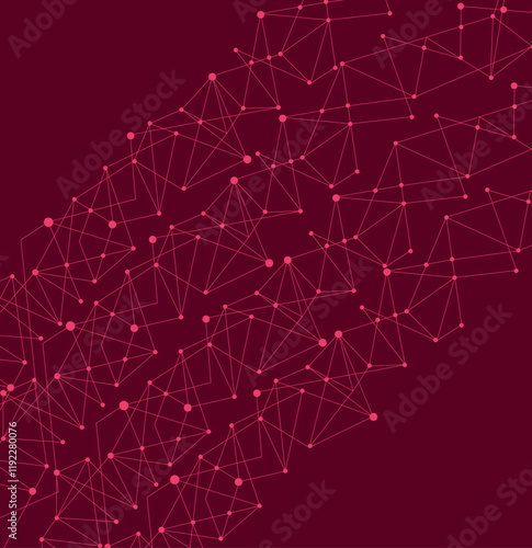 Abstract Digital Network Background – Futuristic Polygonal Mesh with Connected Dots on a Dark Red Gradient for Technology, AI, and Big Data Visualization