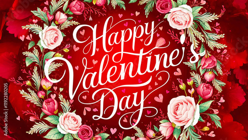 Happy valentines  Day greeting card with hearts on red background.