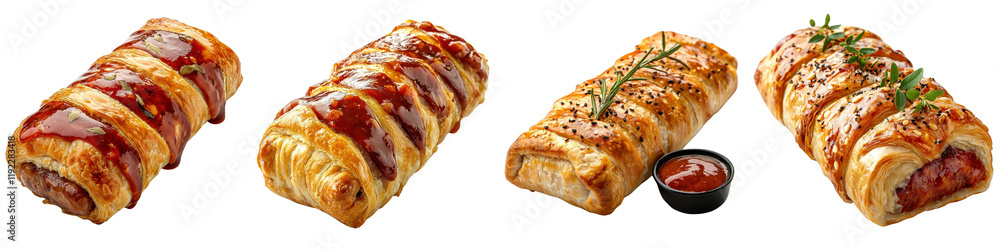 Sausage roll with spreading sauce isolated on white background. Mix Collection Png. Sausage roll with spreading sauce isolated on white background. Mix Collection Png.