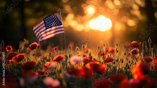 Wallpaper Mural A vibrant field filled with orange poppies under a dramatic sunset sky, Torontodigital.ca