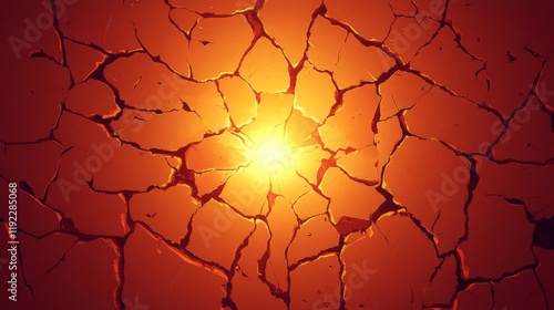 Cracked earth surface with light shining through, global warming concept