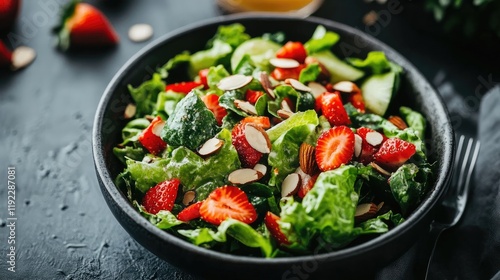 Wallpaper Mural A fresh salad bowl with romaine, strawberries, and slivered almonds, styled with a tangy vinaigrette Torontodigital.ca