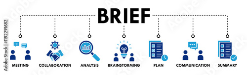 Brief banner web icon vector illustration concept for a briefing of business plan with an icon of meeting, collaboration, analysis, brainstorming, plan, communication, and summary