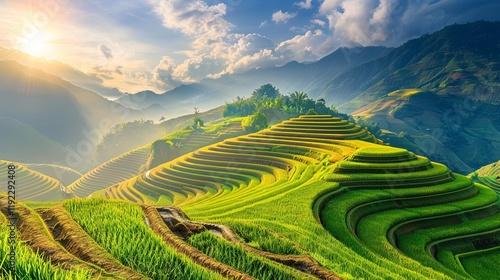 Fototapeta Naklejka Na Ścianę i Meble -  Terraced rice field landscape near Sapa in Vietnam background