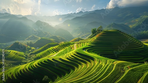 Terraced rice field landscape near Sapa in Vietnam background