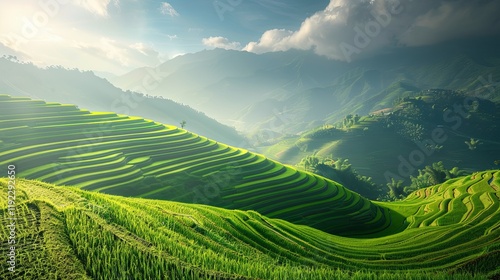 Terraced rice field landscape near Sapa in Vietnam background