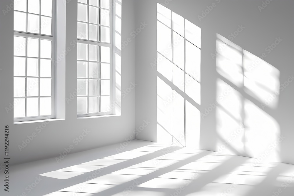Sunlight Illuminates White Room With Large Windows Sunlight Illuminates White Room With Large Windows