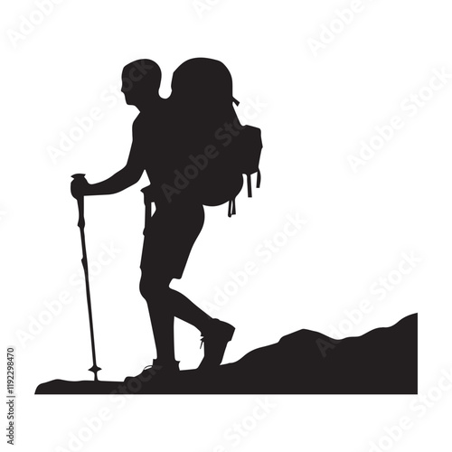 Hiking man Silhouettes. hiker with rucksacks and backpack silhouette.
