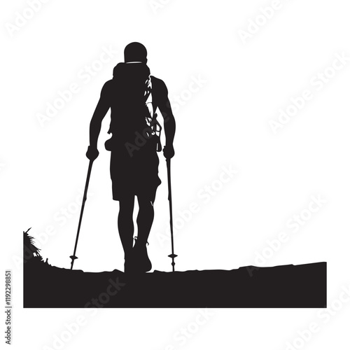 Hiking man Silhouettes. hiker with rucksacks and backpack silhouette.