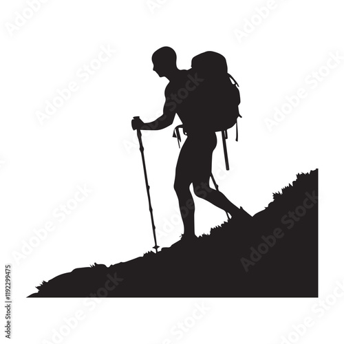 Hiking man Silhouettes. hiker with rucksacks and backpack silhouette.