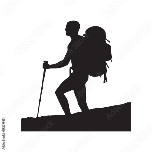 Hiking man Silhouettes. hiker with rucksacks and backpack silhouette.