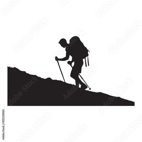 Hiking man Silhouettes. hiker with rucksacks and backpack silhouette.