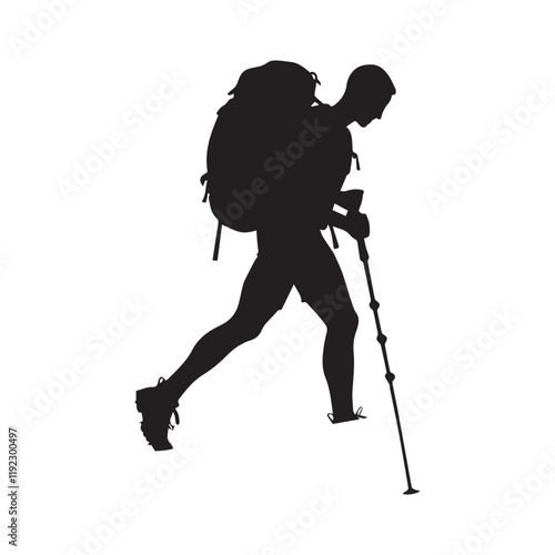 Hiking man Silhouettes. hiker with rucksacks and backpack silhouette.