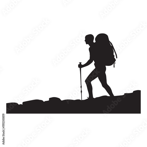 Hiking man Silhouettes. hiker with rucksacks and backpack silhouette.
