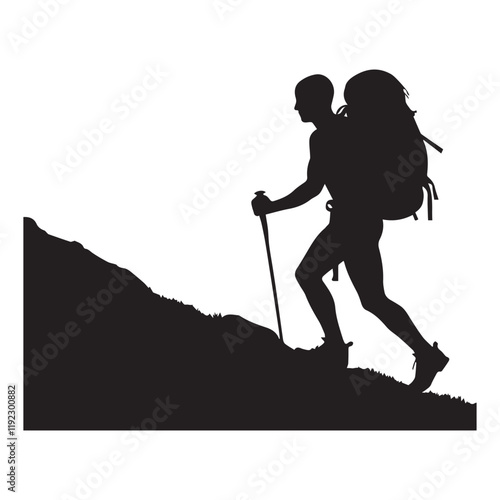 Hiking man Silhouettes. hiker with rucksacks and backpack silhouette.
