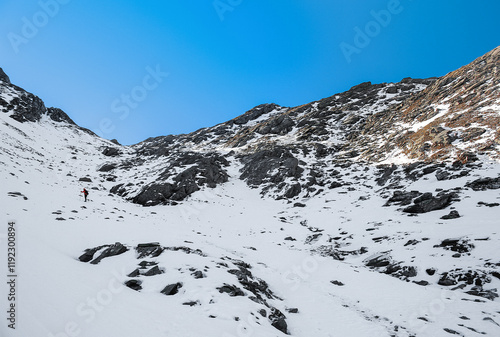 Climbing the mountain pass of Bardan peak, Valchiavenna, Lombardy photo