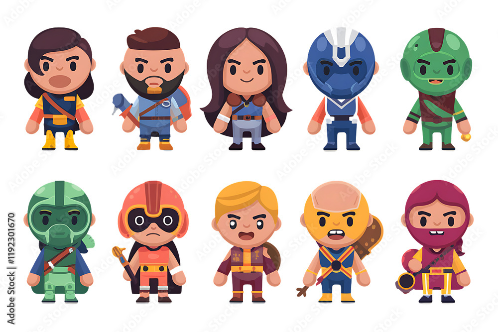Group of cartoon characters are standing in a row. Isolated, on transparent background. PNG Group of cartoon characters are standing in a row. Isolated, on transparent background. PNG