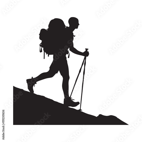 Hiking man Silhouettes. hiker with rucksacks and backpack silhouette.