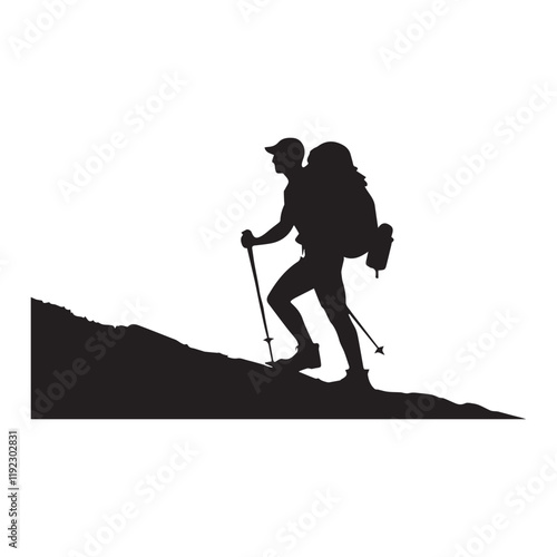Hiking man Silhouettes. hiker with rucksacks and backpack silhouette.