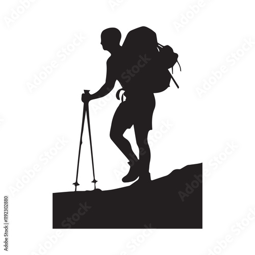 Hiking man Silhouettes. hiker with rucksacks and backpack silhouette.