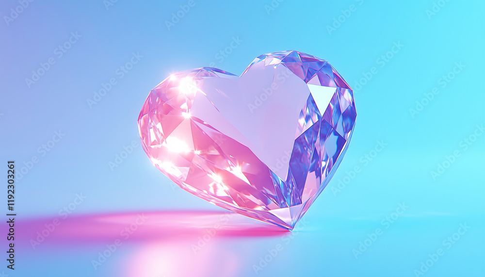 A heart shape faceted diamond. Generative AI. A heart shape faceted diamond. Generative AI.
