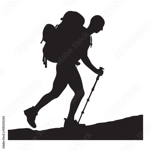 Hiking man Silhouettes. hiker with rucksacks and backpack silhouette.
