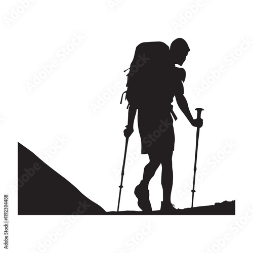 Hiking man Silhouettes. hiker with rucksacks and backpack silhouette.