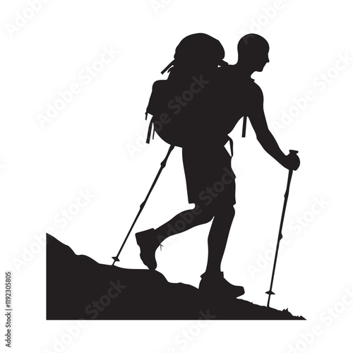 Hiking man Silhouettes. hiker with rucksacks and backpack silhouette.