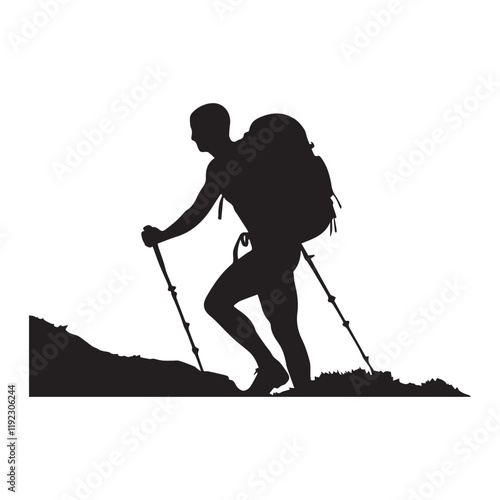 Hiking man Silhouettes. hiker with rucksacks and backpack silhouette.