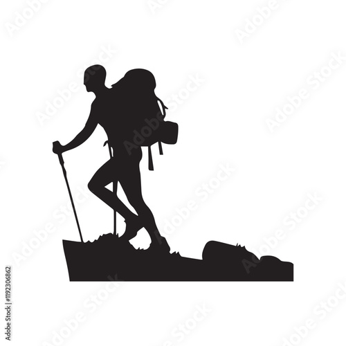 Hiking man Silhouettes. hiker with rucksacks and backpack silhouette.