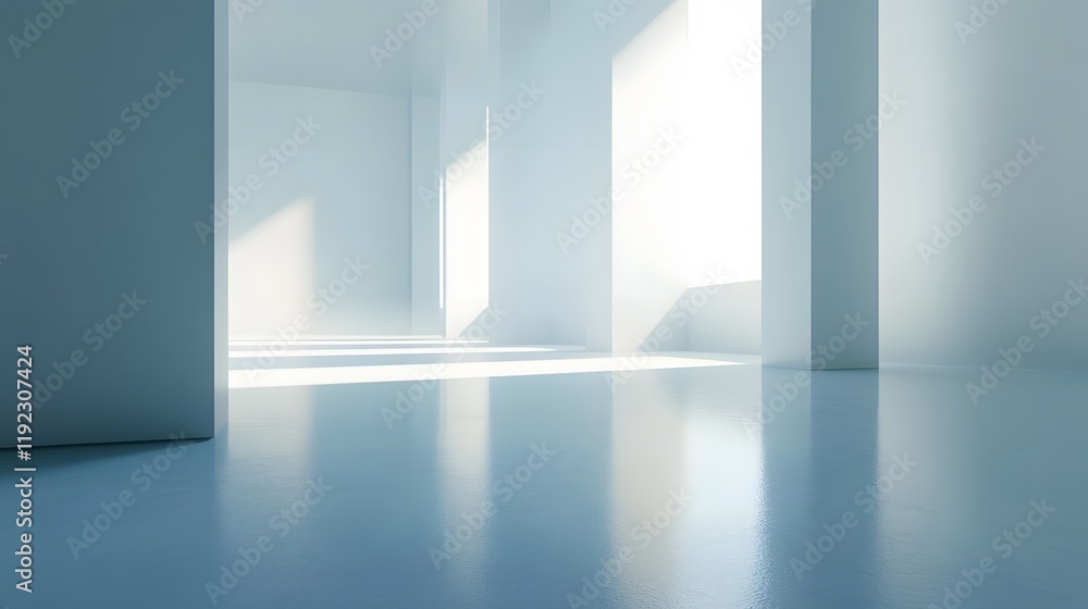 Fototapeta premium Bright minimalist interior showcase modern space architectural photography serene environment natural light contemporary design