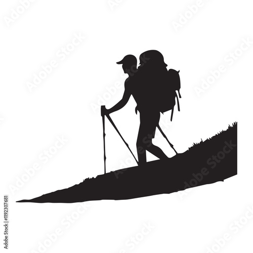 Hiking man Silhouettes. hiker with rucksacks and backpack silhouette.