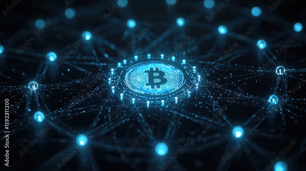 Obraz premium Digital currency symbol glowing in network of interconnected nodes