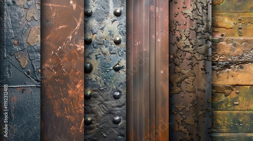 A collage of different metallic textures. photo