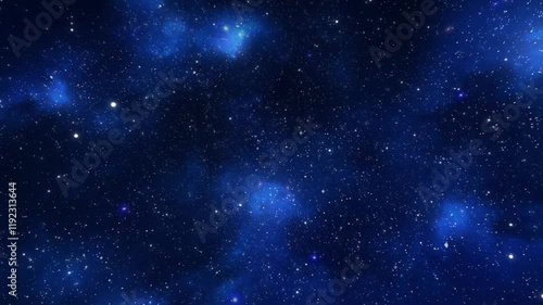 Blue nebula filling space, shining brightly against the dark background of space. Stars and galaxy space sky night universe overlay virtual background video animation. High quality 4k footage.