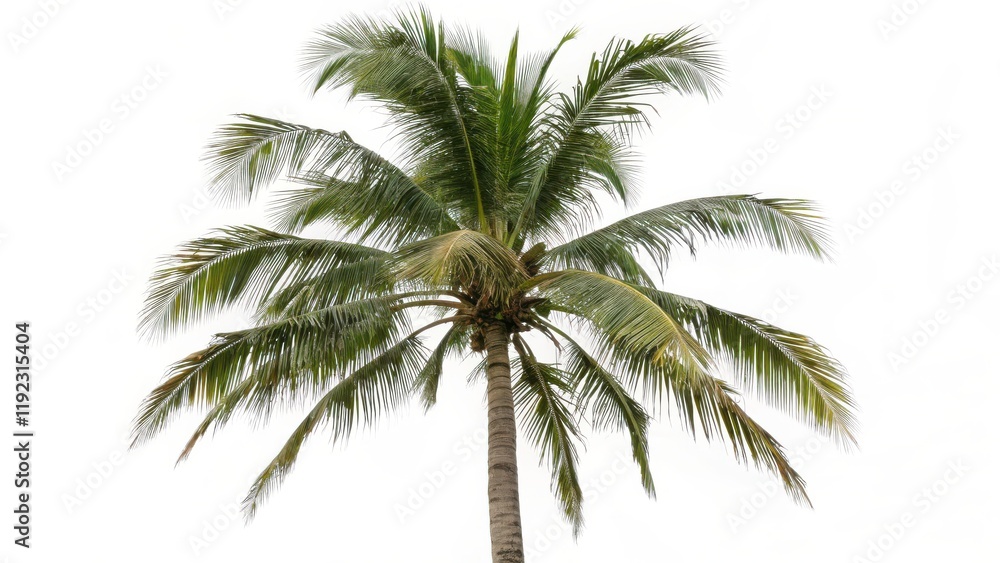 Fototapeta premium Lush Coconut Palm Tree Against a White Background