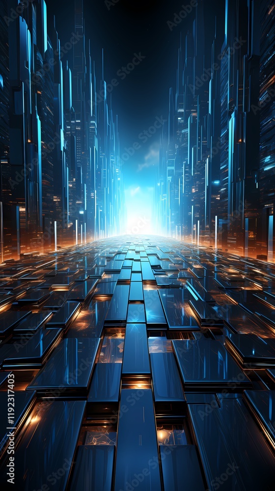 Obraz premium digital technology artificial intelligence blue light stripes poster background